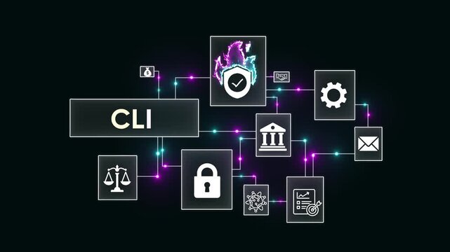 Command Line Interface Concept with Icons and Network Connections terminal console