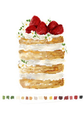 Illustration of a layered strawberry cake with oil pastel digital art