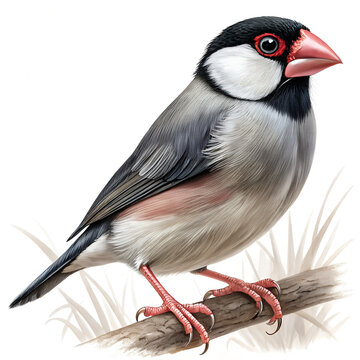 Realistic Java Finch on White Background