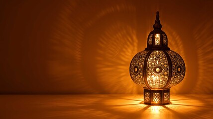 Ornate Ramadan lantern casting a warm glow traditional Middle Eastern design perfect for festive decorations and cultural events