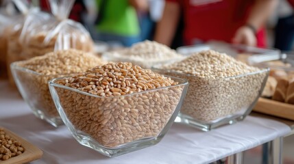 Assortment of seeds and nuts presented in small glass bowls on a countertop, highlighting their textures and colors in natural light
