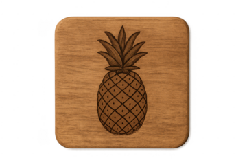 Wood coaster with carved pineapple design isolated