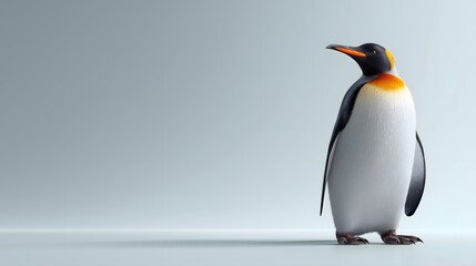 Fototapeta premium 3D illustration of a penguin standing confidently against a soft gradient background, showcasing its distinctive black and white feathers and vibrant orange accents, perfect for creative projects