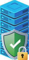 Secure Data Server Protection with Shield and Lock Icon