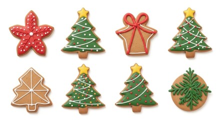 Assortment of delicious christmas gingerbread cookies in various festive shapes