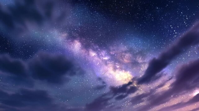 Ultra HD A mesmerizing view of the night sky filled with countless stars, soft clouds, and the ethereal glow of the milky way galaxy creating a dreamy celestial scene