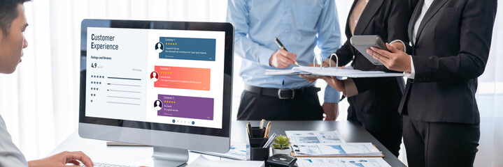 Business intelligence and data analysis concept. Analyst team working on financial data analysis...