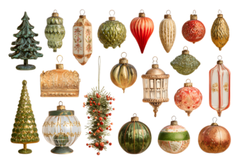 PNG Vintage Christmas decoration collection, element set on transparent background