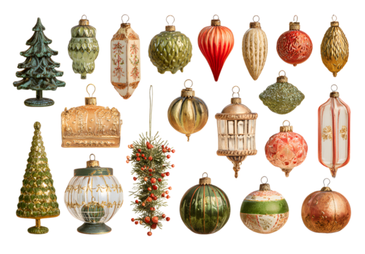 PNG Vintage Christmas decoration collection, element set on transparent background