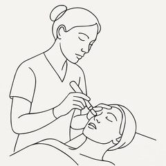 Aesthetician applying facial treatment to woman with calm expression  