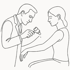 Doctor examining patient with dermatoscope in medical office  