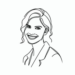 Smiling woman in business attire with wavy hair in line art style  