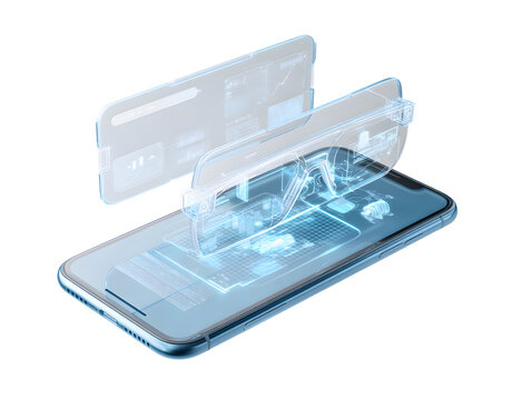 PNG 3D Smartphone Augmented Reality Chart with Transparent Virtual Hologram Technology AR and VR Interface