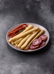 Grissini breadsticks, an Italian wheat pastry, are a great lunch snack. Grissini breadsticks