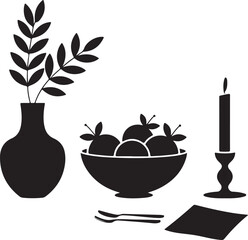 Table Centerpiece Silhouette with Vase Fruit Bowl Candle and Napkin