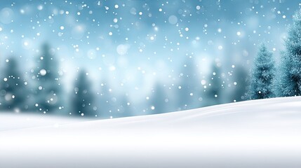 Snow-dusted pine branches lie on a soft blanket of snow as delicate flakes fall, creating a serene winter scene