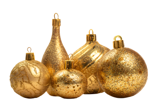 PNG Elegant festive gold Christmas decorations, element set on transparent background