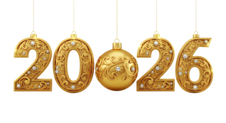 Elegant golden 2026 ornament with intricate details, perfect for celebrating a festive and luxurious New Year's Eve event