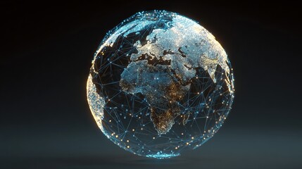 Dynamic glowing digital Earth network connecting global data streams, representing futuristic communication and technology.
