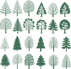 Minimalist green tree silhouette collection