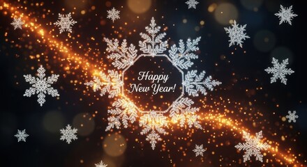 Glowing New Year background with “Happy New Year!” text on dark background — ideal for holiday, festive and design content.