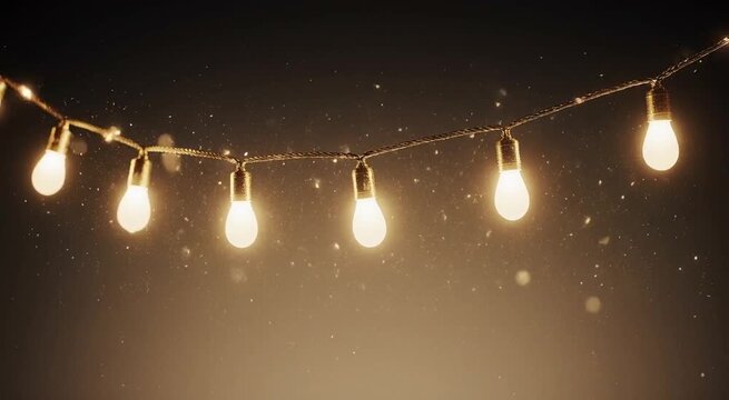 Guirnalda de luces c&aacute;lidas suspendida sobre un fondo neutro.  Hilo dorado fino y brillante que sostiene peque&ntilde;as bombillas c&aacute;lidas con efecto glow suave. Iluminaci&oacute;n realista, reflejos delicados