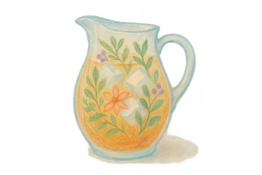 Iced tea pitcher with floral decoration for summer refreshment
