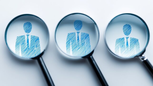 Professional search magnifying glass reveals ideal candidate profile for strategic hiring and recruitment success