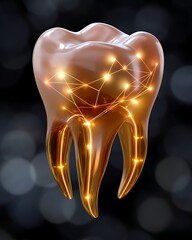 Shiny Digital Tooth with Glowing Connections Representing Dental Technology