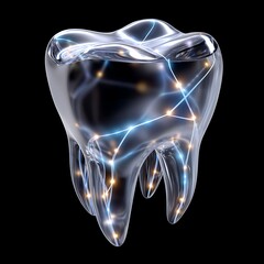 Glowing Tooth Structure with Luminous Highlights and Digital Design Elements