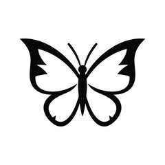 Obraz premium Black and white graphic silhouette of a butterfly with open wings insect