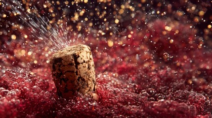 Macro shot of champagne cork popping, with the foam. New Year's Eve, celebration