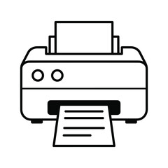 Black and white icon of a printer with paper output symbol office