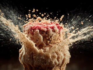  Macro shot of champagne cork popping, with the foam forming the abstract shape of the numbers 2026