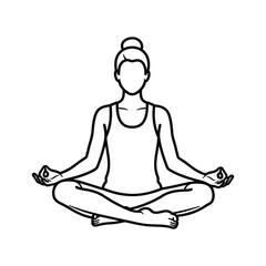 Black and white line drawing of a person meditating in lotus pose yoga meditation
