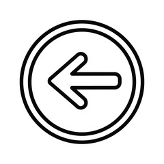 Black arrow pointing left inside a double ring on white background direction symbol