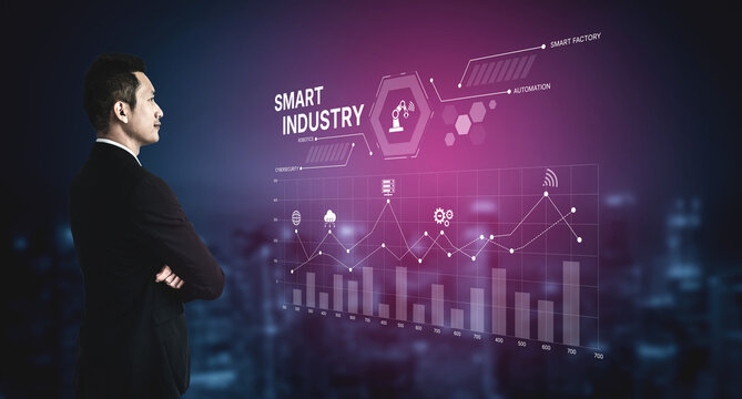 Smart industry dashboard combining automation, robotics, cloud integration, cybersecurity, and data analytics to support intelligent factory systems and real-time monitoring Vouch