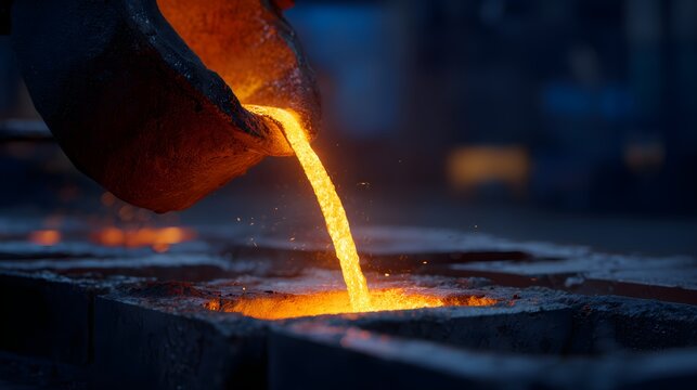Molten Gold Pouring from Crucible into Ingot Molds in Foundry