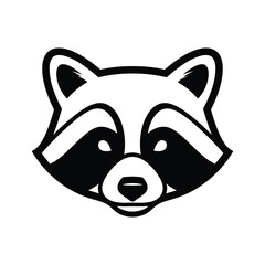 Black and white graphic illustration of a raccoon face with mask animal wildlife