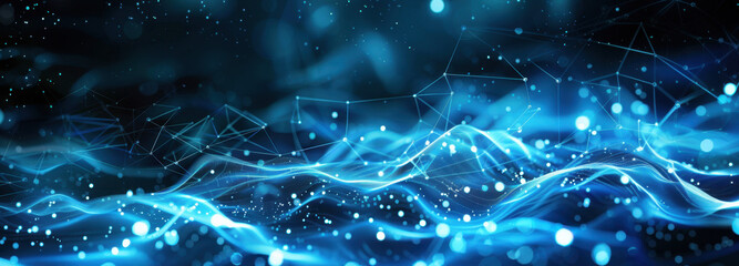 Digital Network:  A mesmerizing visual representation of an intricate digital network, with interconnected lines and luminous particles.