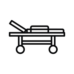 Simple black outline icon of a medical stretcher with wheels hospital bed gurney