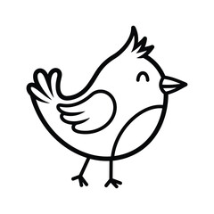 Simple black outline cartoon chick with closed eyes and wings bird animal