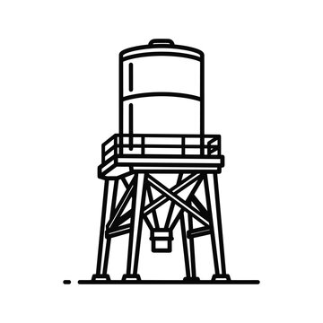 Black outline illustration of a water tower on a white background water tank industrial