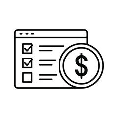 Checklist with dollar coin icon on digital screen outline to do list task list