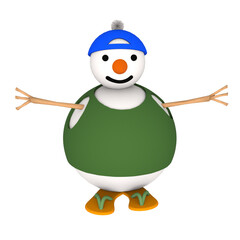 Brazilian snowman wearing a t-shirt and flip-flops. Christmas ornament PNG