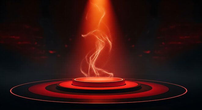 Fiery humanoid figure emerging from a glowing red platform - Powered by Adobe