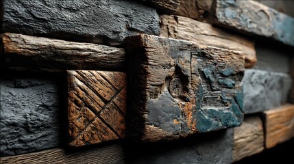 Rustic reclaimed wood wall paneling textured background with natural colors ideal for interior design and architectural visualization projects