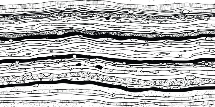Abstract black and white geological strata layers illustration background design