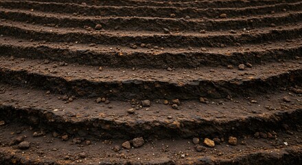 The texture of mineral-rich, terraced soil.