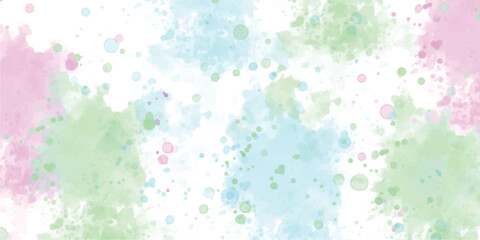 Pastel watercolor splash background with soft pink, green, and blue hues on white